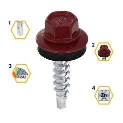 Klimas Vis Pour Métal-Vis de toiture WFD pour tôle trapézoïdale sur bois RAL 3005 Rouge vin 4,8x25 mm 250 pièces