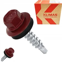 Klimas Vis Pour Métal-Vis de toiture WFD pour tôle trapézoïdale sur bois RAL 3005 Rouge vin 4,8x25 mm 250 pièces