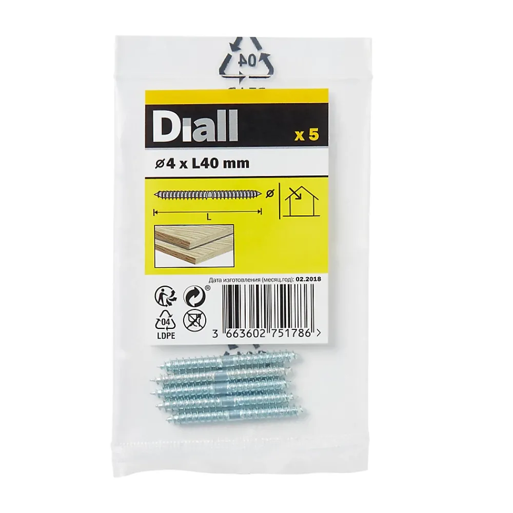 Diall Vis À Double Filetage-Vis à double filetage (bois/bois) 4x40 zingués mm - 5 pièces
