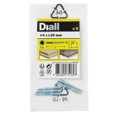 Diall Vis À Double Filetage-Vis à double filetage (métal/bois) 4x30 zingués mm - 5 pièces