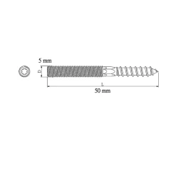 Diall Vis à double filetage (métal/bois) 5x50 zingués mm - 5 pièces