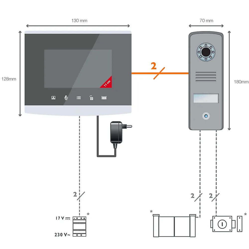 Extel Visiophone filaire écran 4'' et touches tactiles platine de rue 70 mm - Compact - - 720315