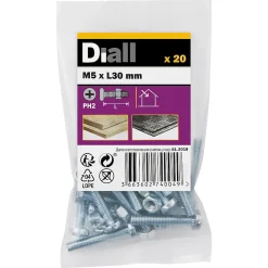Diall Vis Pour Métal-20 vis métaux acier zingué 5 x 30 mm