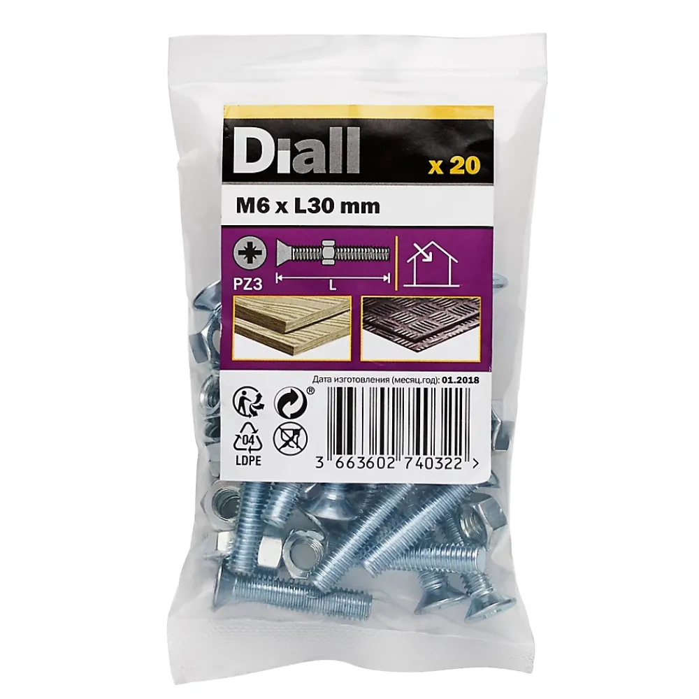 Diall 20 vis métaux acier zingué 6 x 30 mm