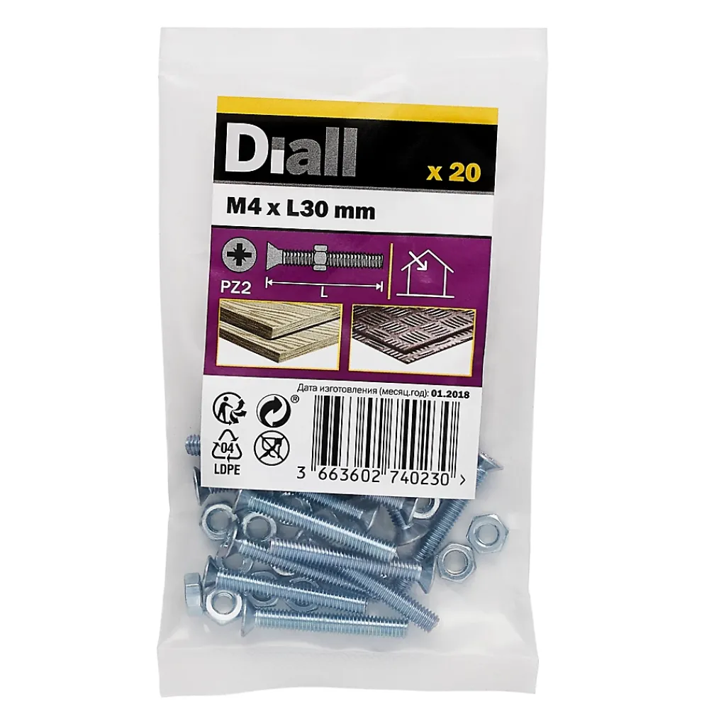 Diall Vis Pour Métal-20 vis métaux acier zingué 4 x 30 mm