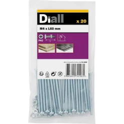 Diall Vis Pour Métal-20 vis à métaux acier zingué 4 x 60 mm
