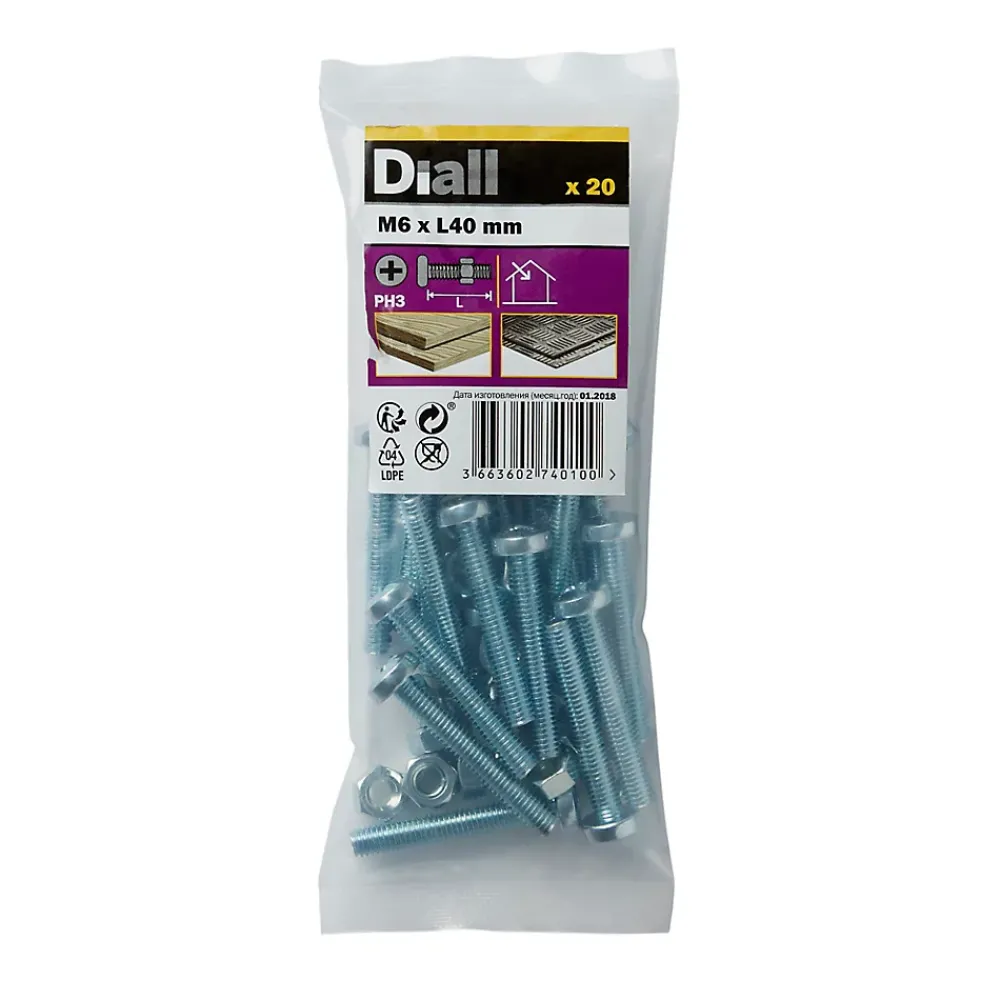 Diall Vis Pour Métal-20 vis métaux acier zingué 6 x 40 mm