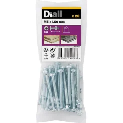 Diall Vis Pour Métal-20 vis métaux acier zingué 5 x 50 mm