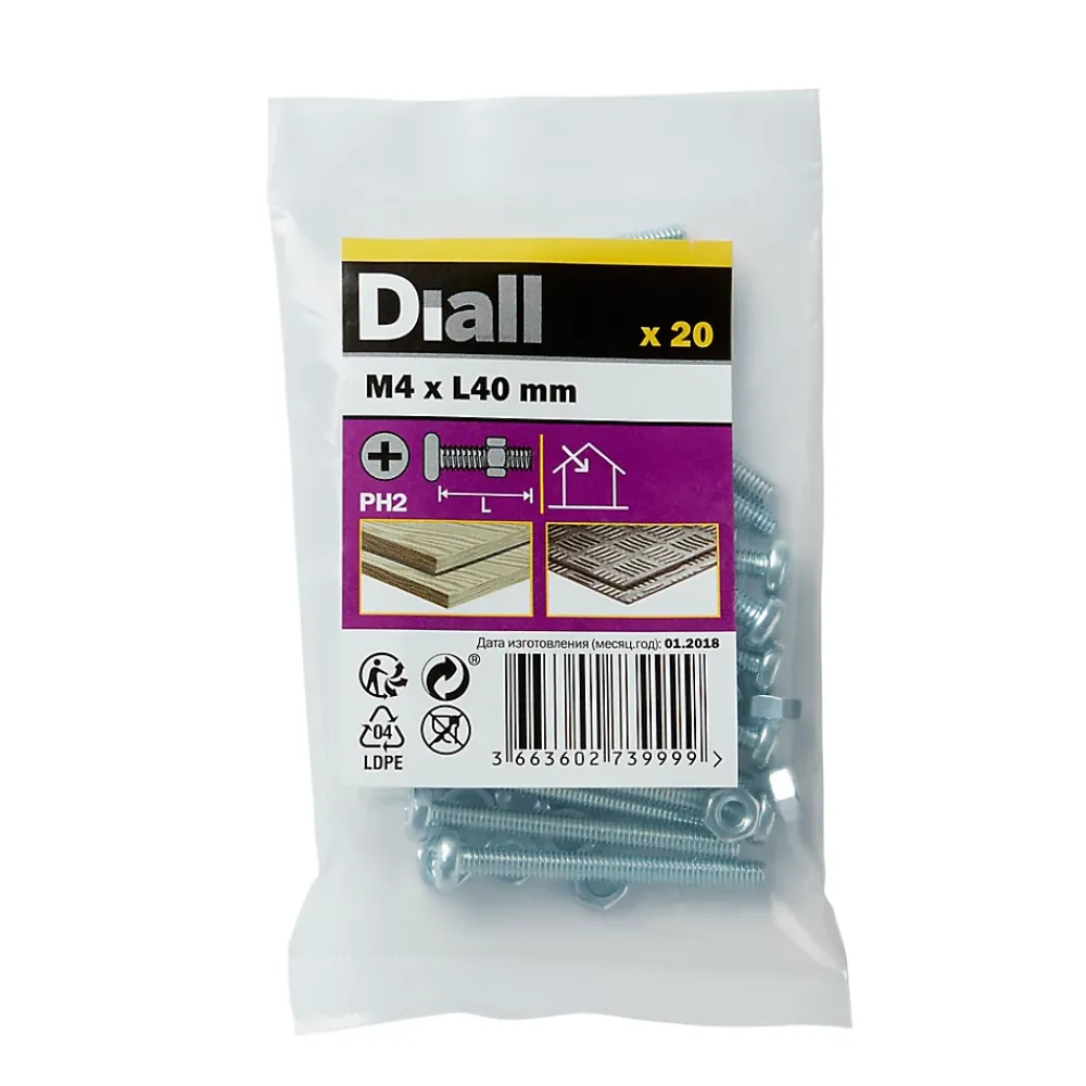 Diall Vis Pour Métal-20 vis métaux acier zingué 4 x 40 mm