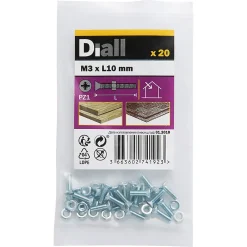 Diall Vis Pour Métal-Vis à métaux en acier zingué 3 x 10 mm - 20 pièces
