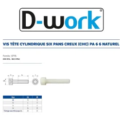 D-Work Vis Pour Métal-200 Vis Métaux Tête Cylindrique 6 Pans Creux CHC 6 x 16 mm - DIN 912 - Polyamide -