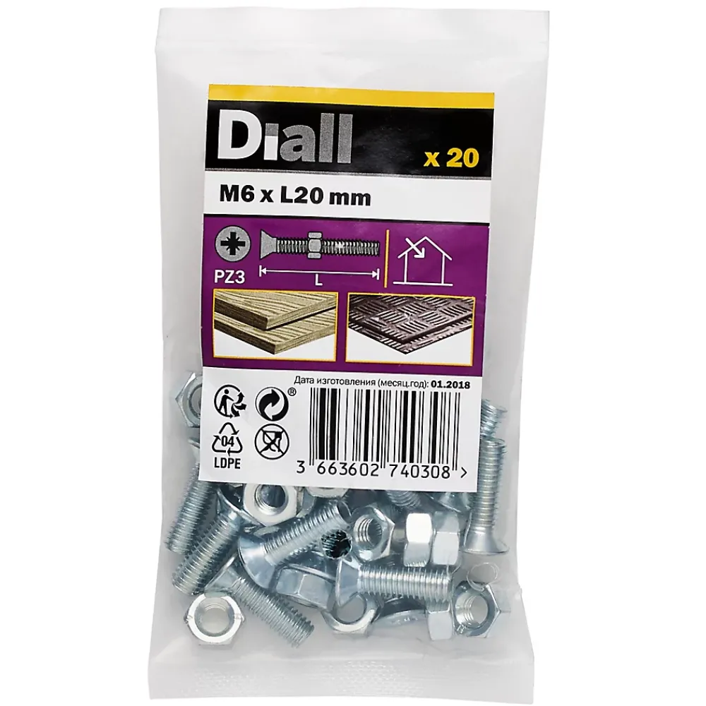 Diall Vis Pour Métal-20 vis métaux tête fraisée acier zingué 6 x 20 mm