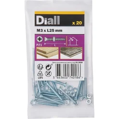 Diall Vis Pour Métal-20 vis métaux tête fraisée acier zingué 3 x 25 mm