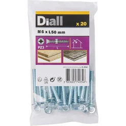 Diall 20 vis métaux tête fraisée acier zingué 6 x 50 mm