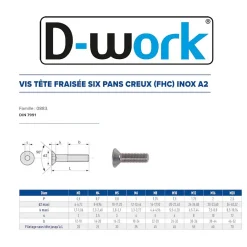 D-Work Vis Pour Métal-200 Vis Métaux Tête Fraisée 6 Pans Creux FHC 3 x 30 mm - DIN 7991 - Inox A2 -