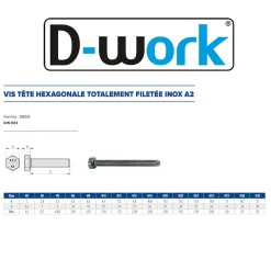 D-Work 50 Vis Métaux Tête Hexagonale F/Total 8 x 160 mm - DIN 933 - Inox A2 -