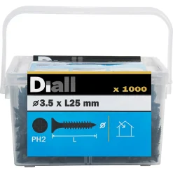 Diall Vis pour plaque de plâtre (universelle), noir mat, 3,5x25 mm - 1000 pièces
