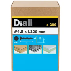 Diall Vis pour plaque de plâtre (universelle), noir mat, 4,8x120 mm - 200 pièces