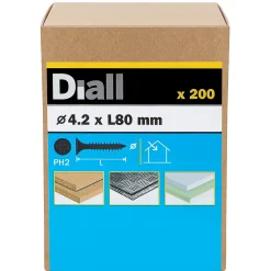 Diall Vis pour plaque de plâtre (universelle), noir mat, 4,2x80 mm - 200 pièces