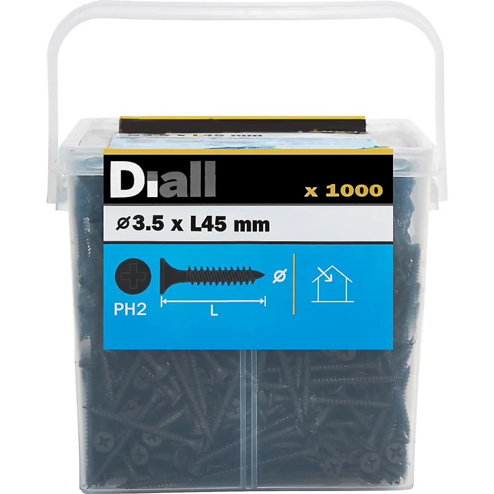Diall Vis Pour Plaque De Plâtre-Vis pour plaque de plâtre (universelle), noir mat, 3,5x45 mm - 1000 pièces