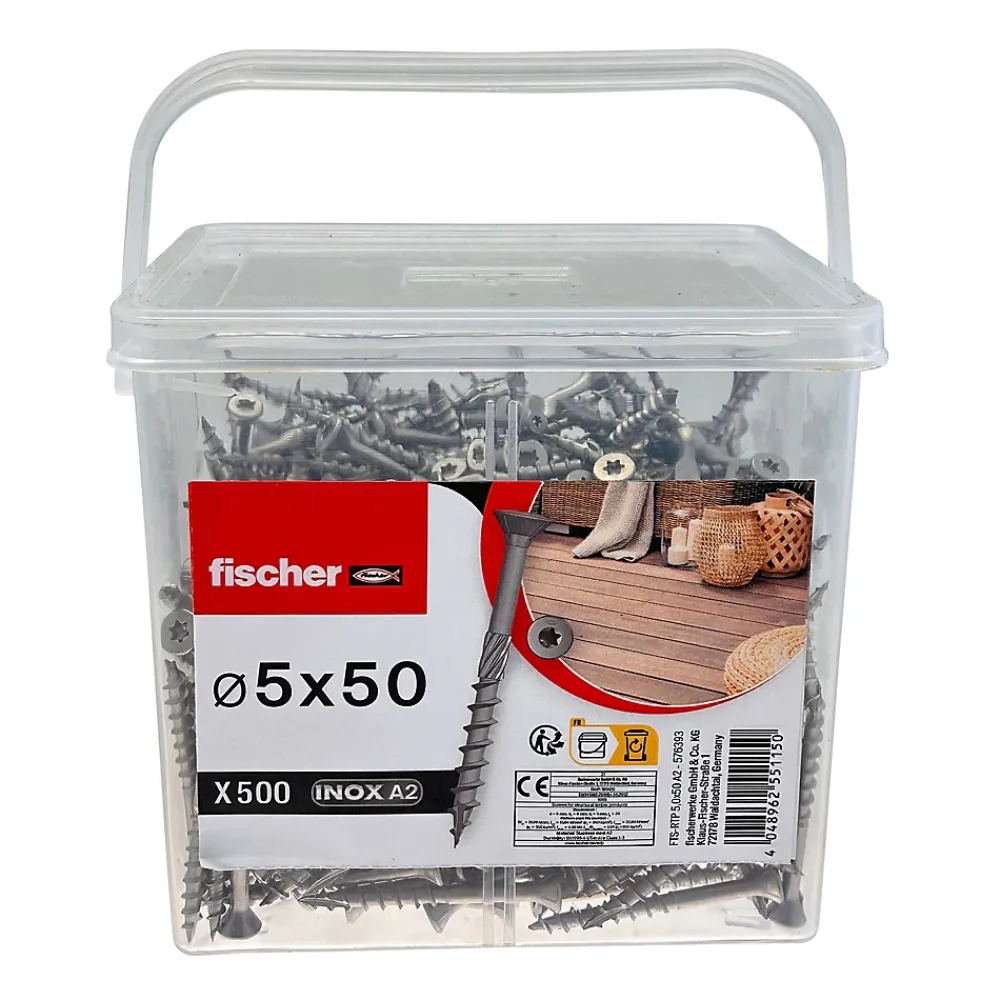 Fischer Chevilles Vis Pour Terrasse-Vis terrasse inox A2 5 x 50 torx vendue par 500 pièces