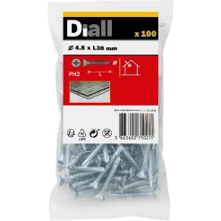 Diall Vis Pour Métal-Vis zinguée autoperceuses fraisées, 4,8x38 mm - 100 pièces