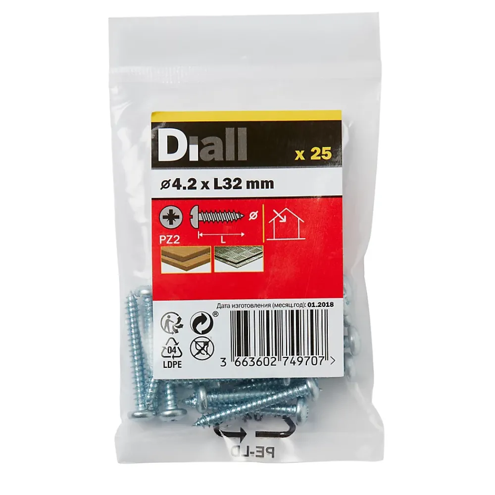 Diall Vis Pour Métal-Vis zinguée autoperceuses à tête cylindrique, 4,2x32 mm - 25 pièces