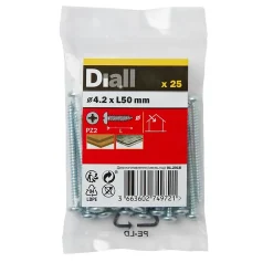 Diall Vis zinguée autoperceuses à tête cylindrique, 4,2x50 mm - 25 pièces