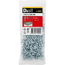 Diall Vis Pour Métal-Vis zinguée autoperceuses à tête cylindrique, 4,2x16 mm - 100 pièces