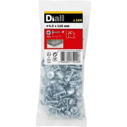 Diall Vis Pour Métal-Vis zinguée autoperceuses à tête à collerette, 4,2x16 mm - 100 pièces
