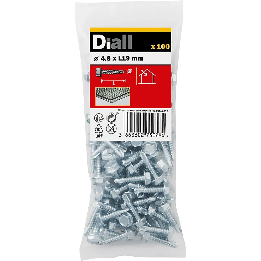 Diall Vis zinguée autoperceuses à tête hexagonale, 4,8x19 mm - 100 pièces