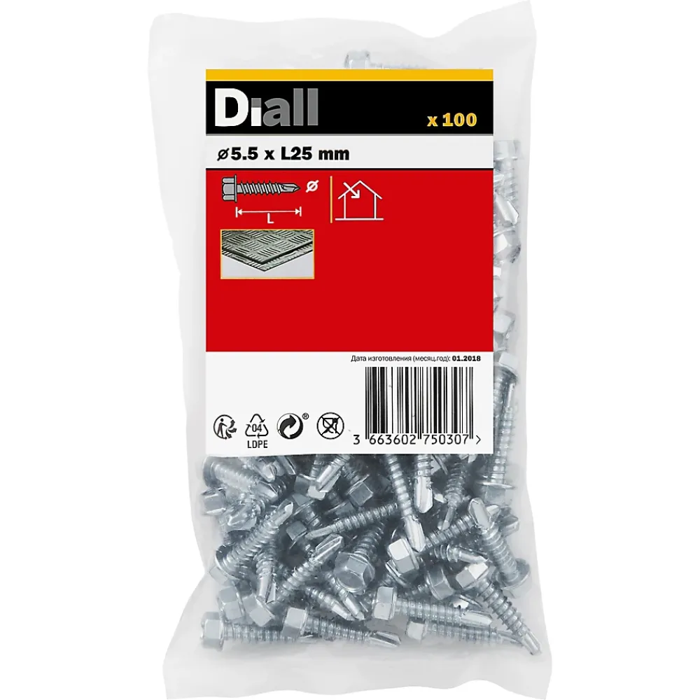 Diall Vis zinguée autoperceuses à tête hexagonale, 5,5x25 mm - 100 pièces