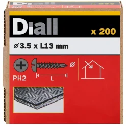 Diall Vis zinguée autoperceuses à tête cylindrique, 3,5x13 mm - 200 pièces