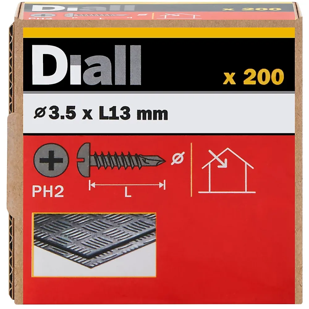 Diall Vis zinguée autoperceuses à tête cylindrique, 3,5x13 mm - 200 pièces