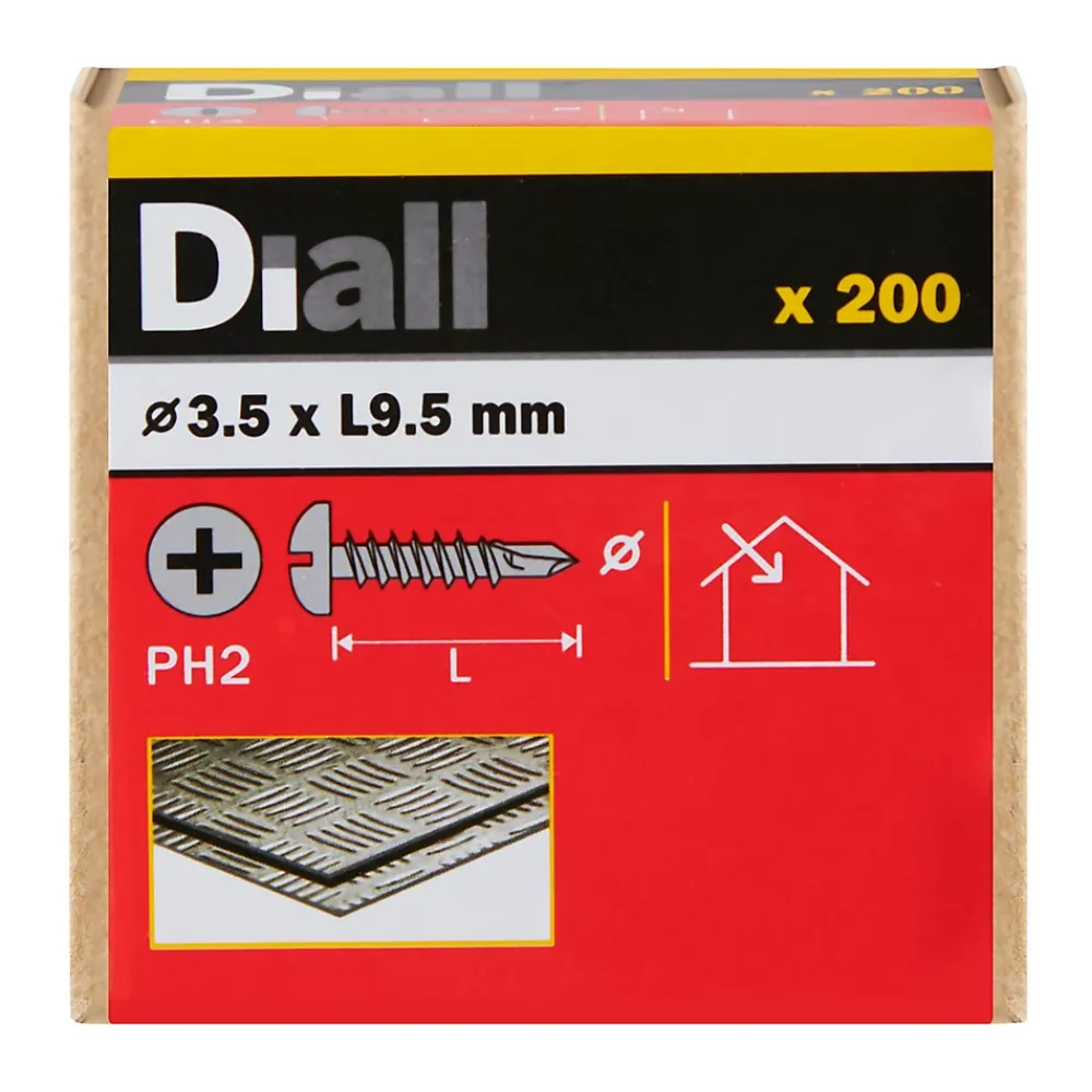 Diall Vis Pour Métal-Vis zinguée autoperceuses à tête cylindrique, 3,5x9,5 mm - 200 pièces