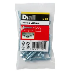 Diall Vis Pour Métal-Vis zinguée autoperceuses à tête hexagonale, 5,5x32 mm - 25 pièces