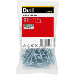 Diall Vis zinguée autoperceuses à tête à collerette, 4,2x32 mm - 100 pièces