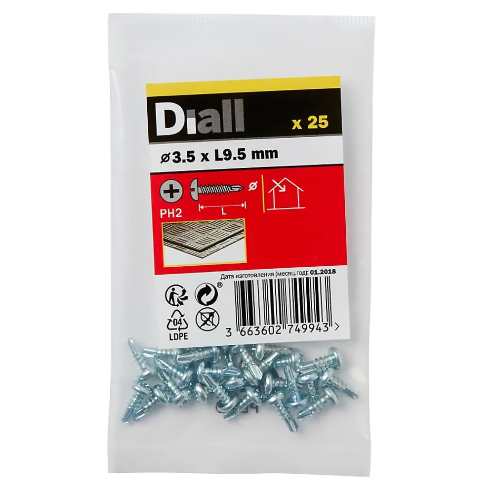 Diall Vis Pour Métal-Vis zinguée autoperceuses à tête Philips 3,5x9,5 mm, 25 pièces