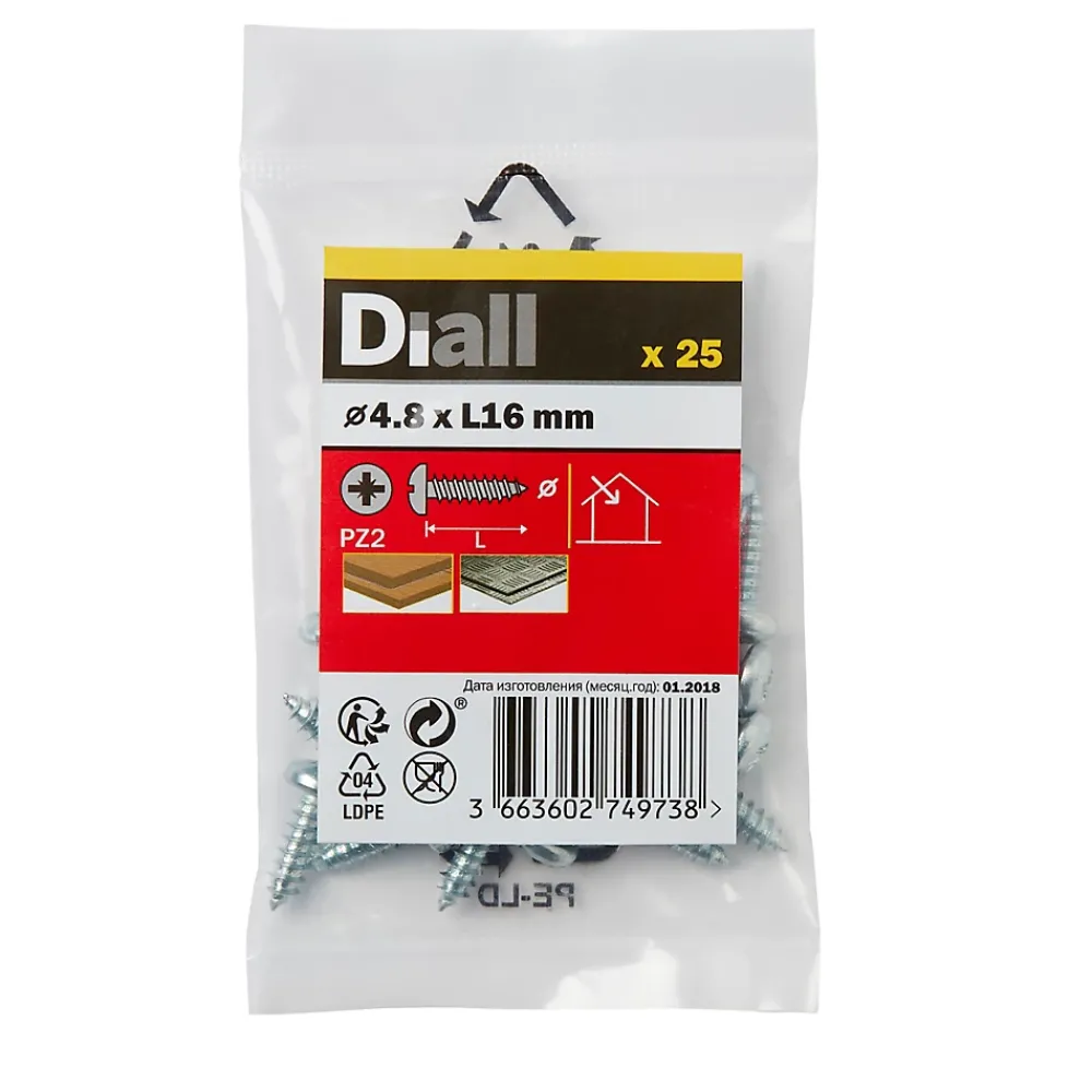 Diall Vis zinguée autoperceuses à tête pozidriv 4,8x16 mm, 25 pièces
