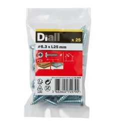 Diall Vis zinguée autoperceuses à tête cylindrique, 6,3x25 mm - 25 pièces