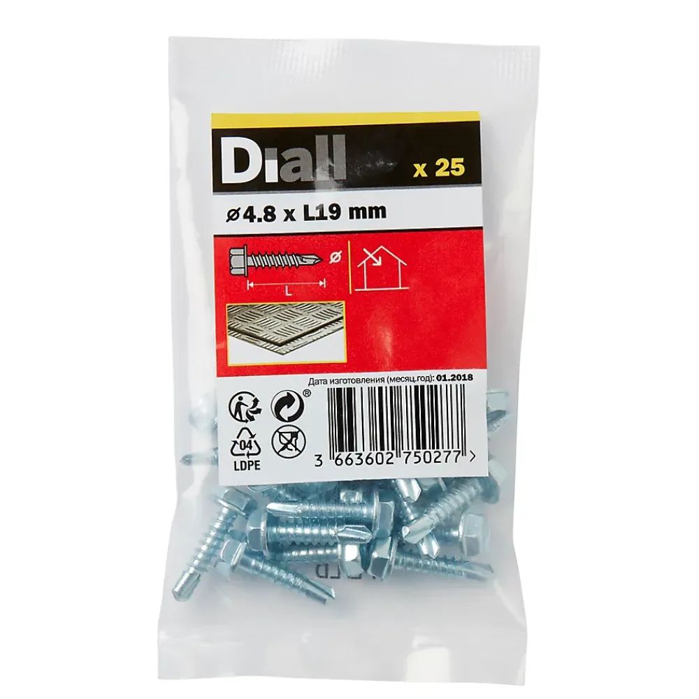 Diall Vis Pour Métal-Vis zinguée autoperceuses à tête hexagonale, 4,8x19 mm - 25 pièces