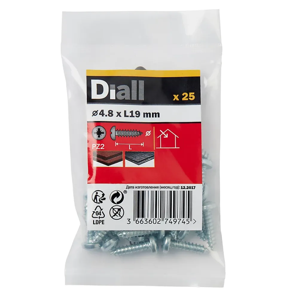 Diall Vis zinguée autoperceuses à tête pozidriv 4,8x19 mm, 25 pièces