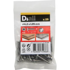 Diall Vis zinguée autoperceuses à tête cylindrique acier inoxydable A2, 4,2x25 mm - 25 pièces