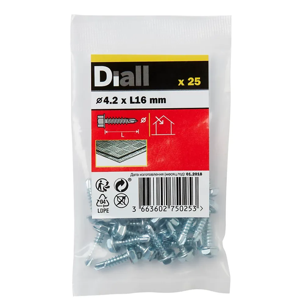 Diall Vis zinguée autoperceuses à tête hexagonale, 4,2x16 mm - 25 pièces