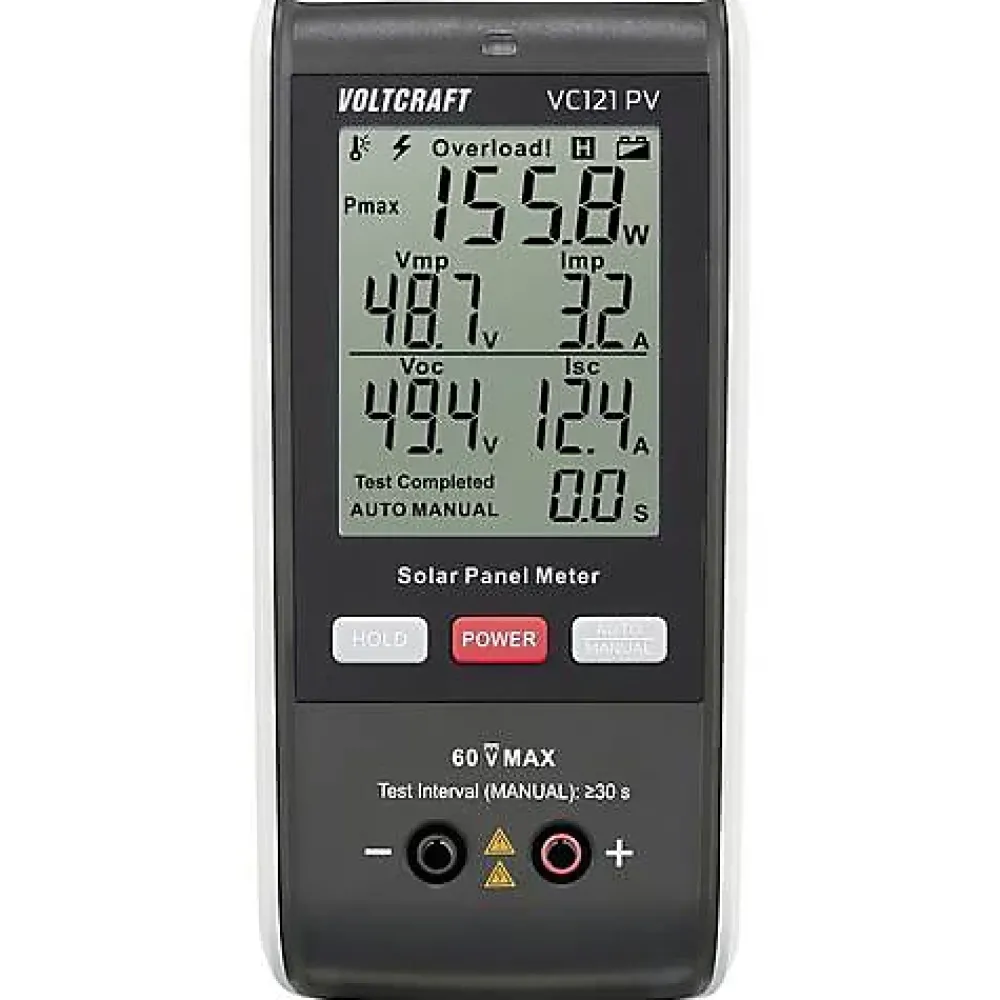 Voltcraft VC121 PV - Testeur de panneau solaire jusqu'à 800 W, affichage LCD, mesure tension courant puissance