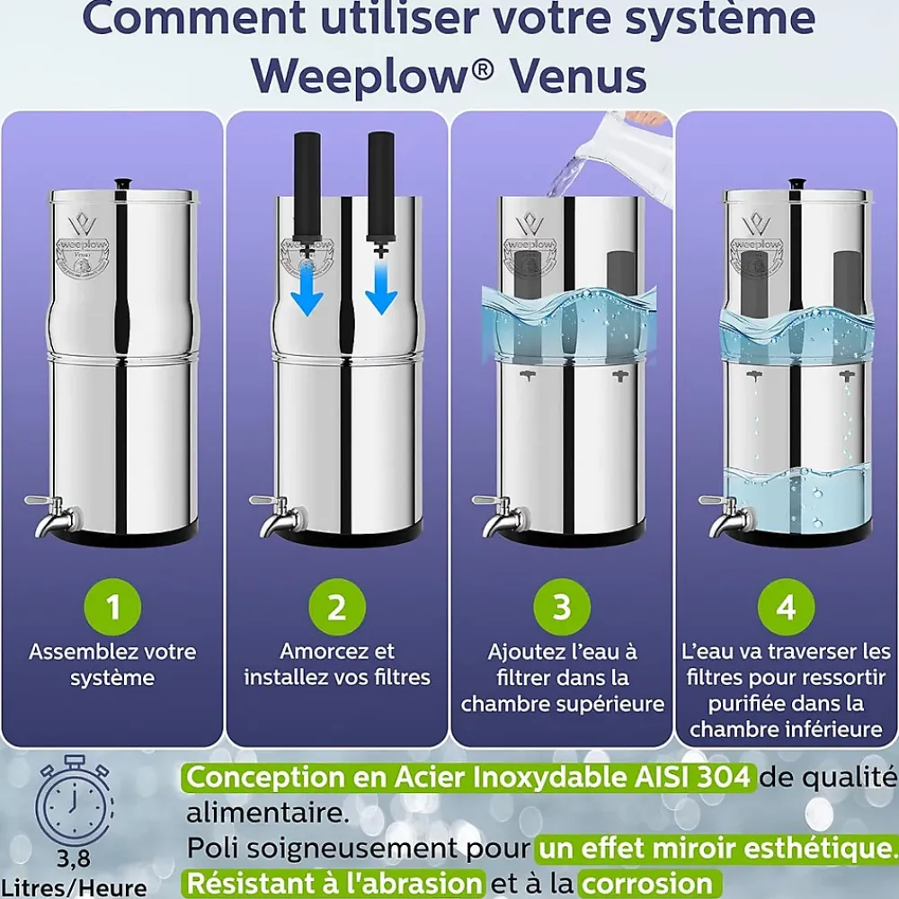 Weeplow (r) Earth 8.5L Édition Essentielle - système de filtration par gravité pour eau potable