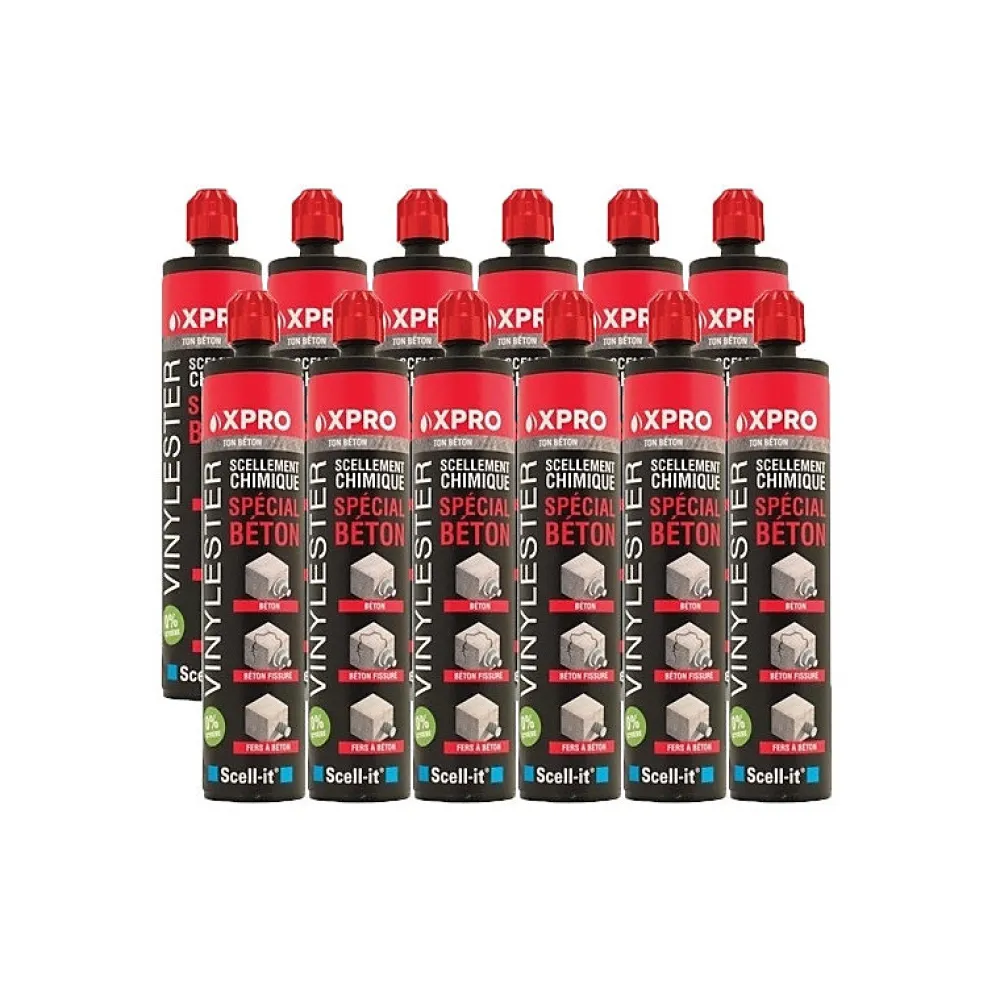 Scell-It 12x cartouches scellement chimique spécial béton X-PRO 300ml - ton béton -