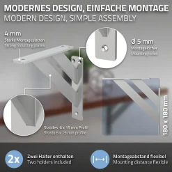 Ml-Design 2x Equerres Etagere mural support d'angle en aluminium argent