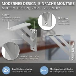 Ml-Design Equerre De Fixation-4x Equerres Etagere mural support d'angle en aluminium argent