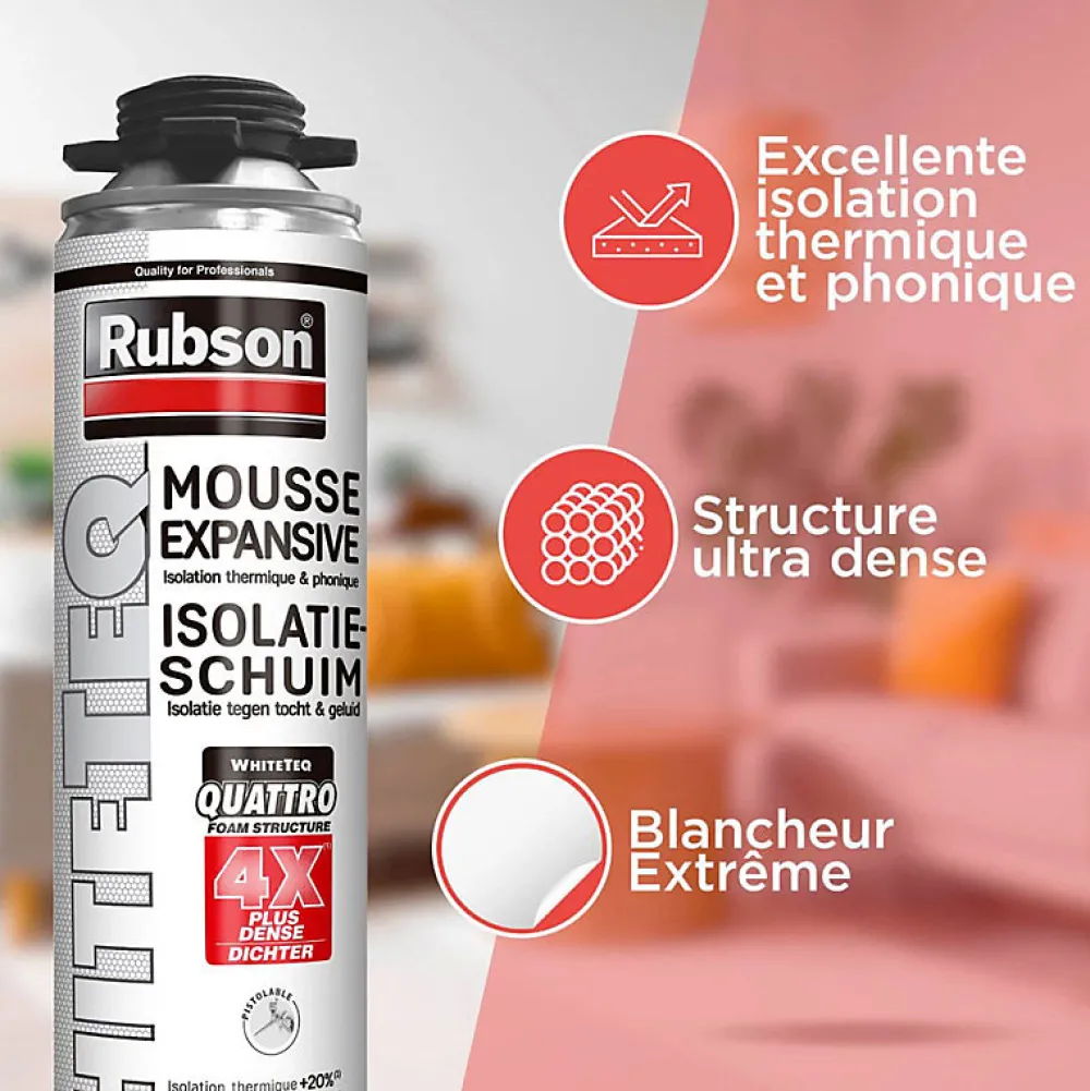 Rubson 12x Mousse expansive 750ml WhiteTeq pistolable isolation thermique et phonique